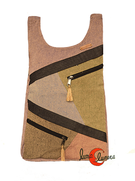 Mochilas de tela Mochila con cremallera trasera redonda tela  especial tonos pastel lila, marrón y