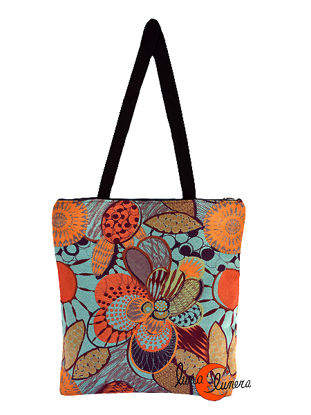 Bolso shoping grande de tela, totebag con cremallera de doble asa, forrado  y con bolsillos.