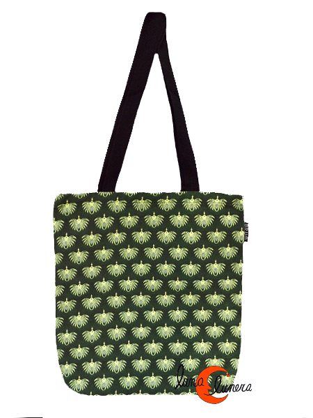 Bolsa TOTE BAG grande de tela de algodón verde con pájaros