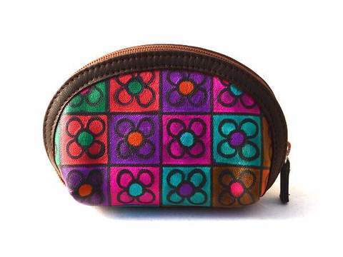 Monedero 14 de pintado a mano Belmonte, redondo con cremallera, color marrón. - Luna Lunera