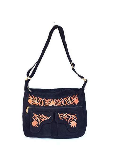 Bolsos de piel ante bordados. de negro. - Lunera