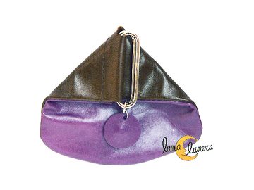 Monedero de piel francés, color morado y marrón.