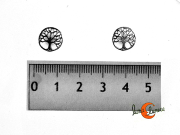 Pendientes de plata pequeños con forma de árbol de la vida, círculo.