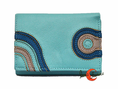 Cartera de piel Belmonte Jardín Japonés pequeña 042, azul celeste.
