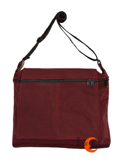 Bolsos y mochilas de tela Vinicius. Bolso grande (tamaño carpetas) con tapa. Color granate.