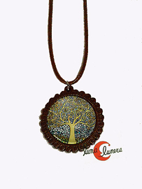 Colgantes de cristal con imágenes sobre base de madera. Pequeño. Árbol de la vida.