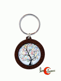 Llavero de madera y cristal, árbol de la música.