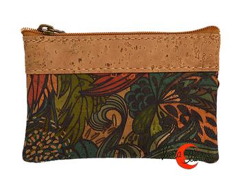 Corcho. Monedero pequeño rectangular con dos cremalleras, selva.