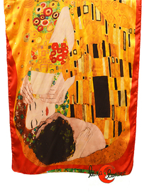 Fular de seda con cuadros de pintores famosos. Imagen inspirada en el Beso de Klimt.