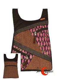 Mochilas de tela Mugling. Mochila REVERSIBLE mixta, plumas moradas. 