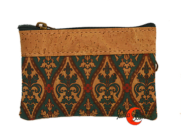 Corcho. Monedero pequeño rectangular con dos cremalleras, barroco.