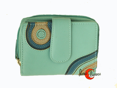 Cartera de piel Belmonte Jardín Japonés pequeña 045 con cremallera, azul celeste.