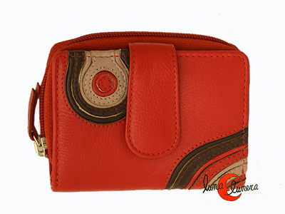 Cartera de piel Belmonte Jardín Japonés pequeña 045 con cremallera, roja.