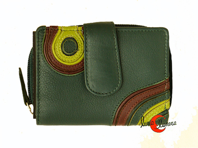 Cartera de piel Belmonte Jardín Japonés pequeña 045 con cremallera, verde botella.