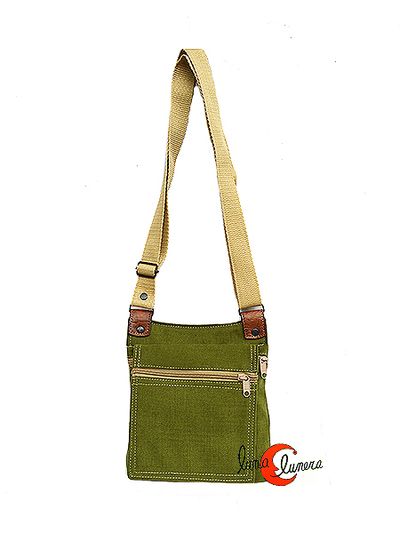 Bolsos y mochilas de tela, colección Vinicius.  Mini bolsito de paseo color verde agüacate.