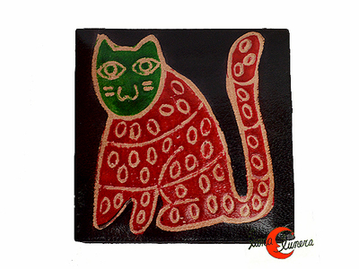 Shanti. Monedero cuadrado con solapa, gato negro.