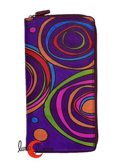 Carteras de piel de colores tipo monedero con cremallera larga y muy grande 38. Morada.