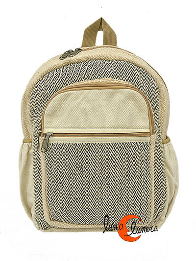 Mochila de tela de algodón Coline, pequeña negra y beige.