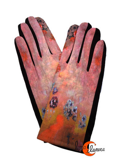 Guantes con imágenes inspirados en cuadros famosos, abstracto en tonos rosa.