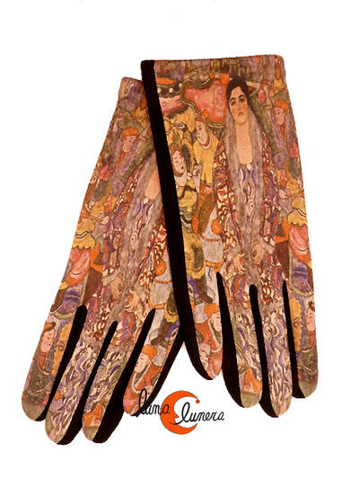 Guantes con imágenes de cuadros famosos, retrato de María Beer de Klimt.