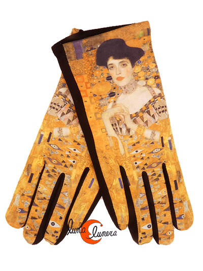 Guantes con imágenes de cuadros famosos, retrato de Adele Bloch-Bauer de Klimt.