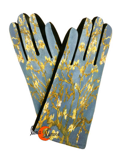 Guantes con imágenes de cuadros famosos, Almendro en flor de Van Gogh.