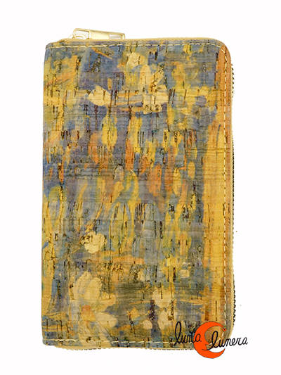 Corcho. Cartera mediana monedero y tarjetero con cremallera de corcho 13, nenúfares de Monet.