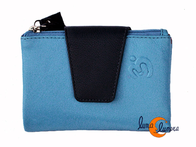 Cartera de piel Belmonte lisa pequeña 26 azul índigo trabilla azul marino.