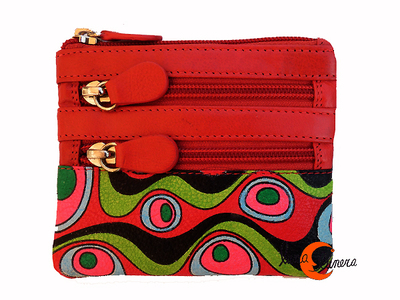 Carteras de piel de colores, monedero cuadrado grande con cuatro cremalleras, rojo.