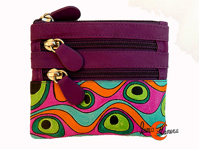 Carteras de piel de colores, monedero cuadrado grande con cuatro cremalleras, morado.
