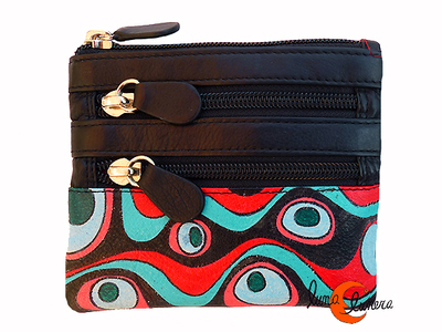 Carteras de piel de colores, monedero cuadrado grande con cuatro cremalleras, negro.