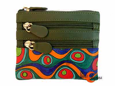 Carteras de piel de colores, monedero cuadrado grande con cuatro cremalleras, verde.