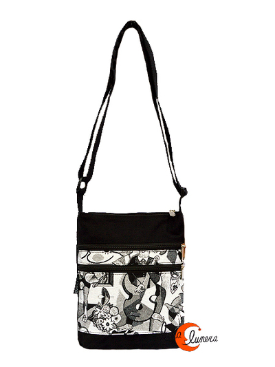 Bolsos de tela BRUO. Bolso bandolera pequeño plano negra Picasso.