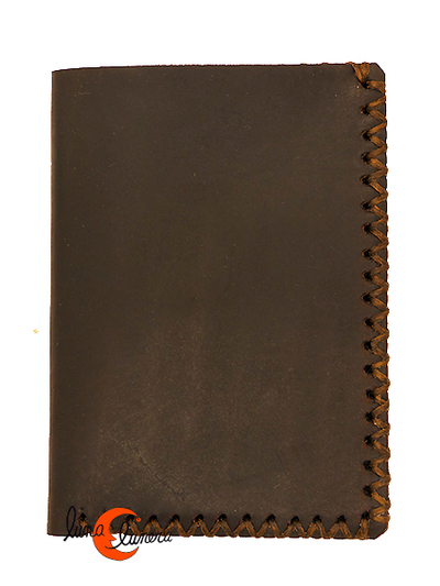 Cartera pequeña de piel (sueleta) hecha a mano SIN monedero, marrón oscuro.