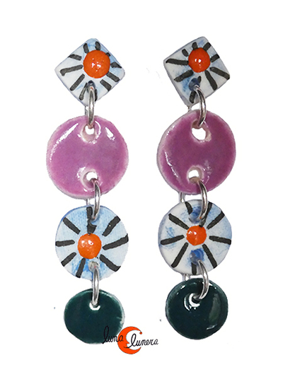 Pendientes de cerámica. cuatro piezas, verde sol.