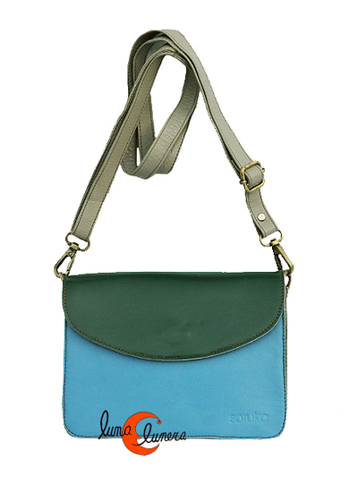Soruka, bolsos de piel de colores. Bolso pequeño sencillo, celeste y verde botella.