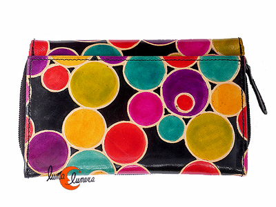 Shanti, carteras de piel de India. Grande 070 círculos de colores.