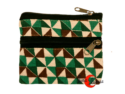 Monedero de tela pequeño con dos cremalleras Mugling. Molinillos verde.