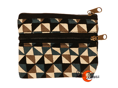 Monedero de tela pequeño con dos cremalleras Mugling. Molinillos esmeralda.
