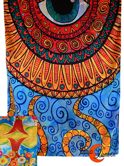 Pañuelo largo tipo fular reversible, mandala.