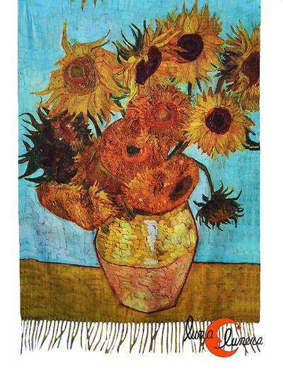 Bufanda REVERSIBLE, cuadros de pintores famosos. Girasoles de Van Gogh/Noche Estrellada.