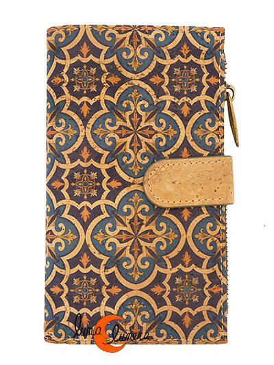 Corcho. Cartera vegana mediana 22 plana, barroca azul.