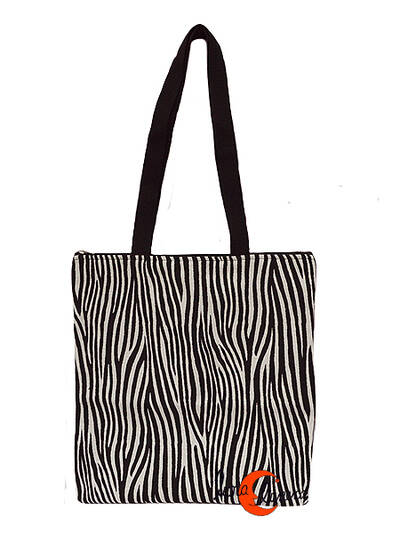 Bolsa tote de tela, bolso grande con cremallera Bruo.. Blanco y negro.