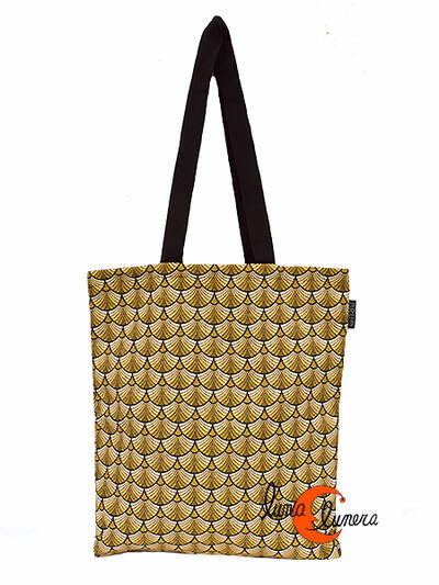 Bolsa TOTE BAG de tela de algodón Bruo. Abanicos amarilla.