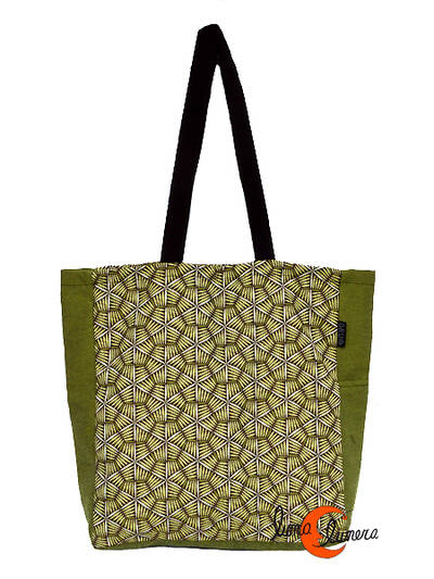 Bolsa TOTE BAG grande relieve de algodón Bruo. Mimbre verde.