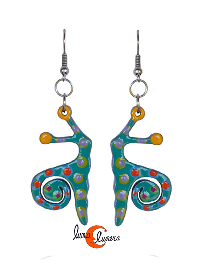 Pendientes de madera pintada, caracol azul.