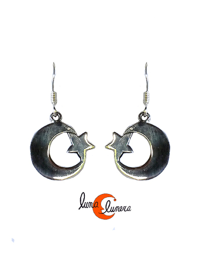 Pendientes de plata. Pendiente con media luna y estrella.