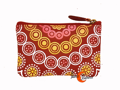 Monederos de piel Grescart. Monedero rectangular pequeño dos cremalleras, granate con círculos.