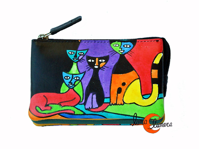 Monedero 20 de piel de colores Belmonte. Gatos, negro.