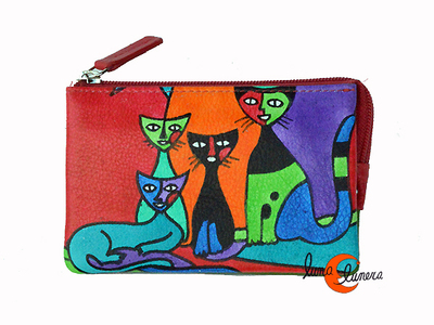 Monedero 20 de piel de colores Belmonte. Gatos, rojo.